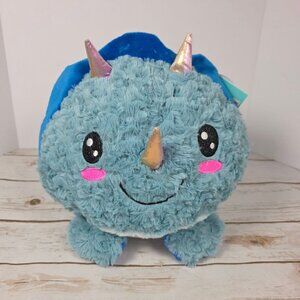 Reversible Plush Dinosaur Toy "Donnie" Blue & Pink Smiling Happy Horns With Grum